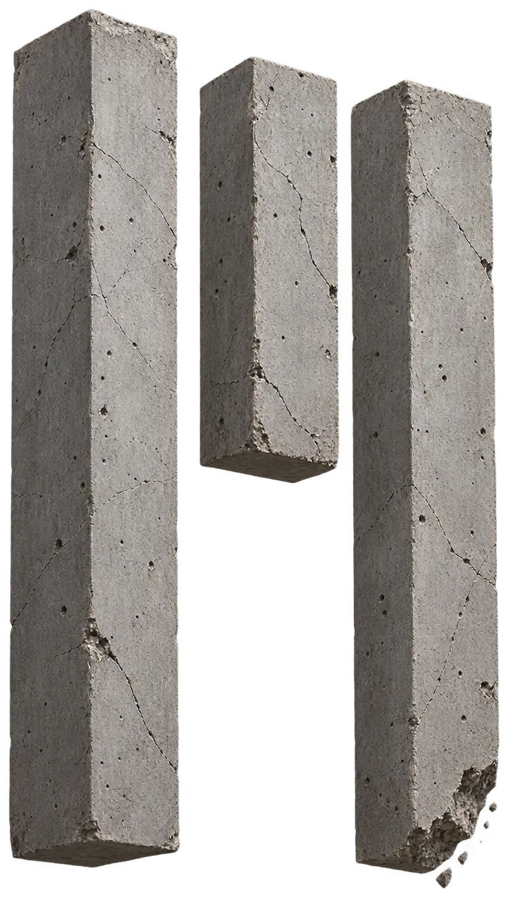 The three bars of the Elypt mark in cracked plaster, a piece broken off